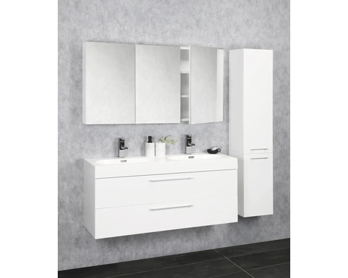 Modernes Badezimmer-Set mit Doppelwaschtisch, Spiegelschrank und Hochschrank
