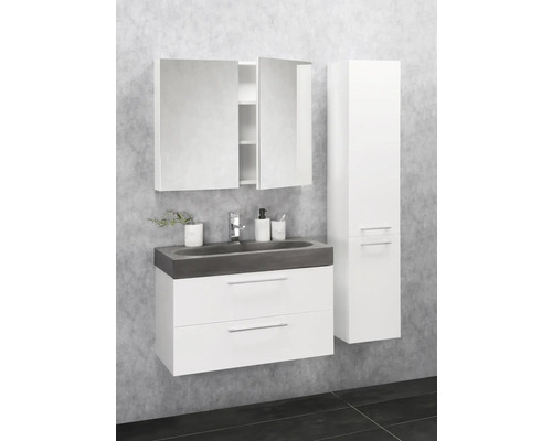 Ensemble de salle de bains avec meuble sous-lavabo, lavabo, armoire de toilette et armoire haute