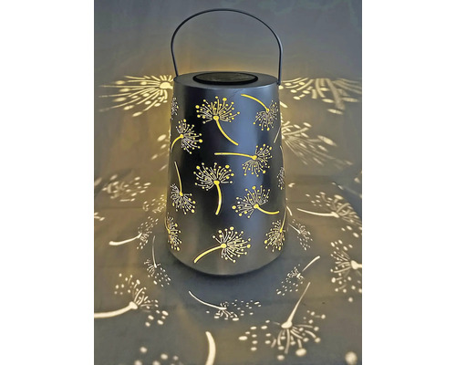 Dekorative Solarleuchte mit Löwenzahn-Muster und Tragegriff.