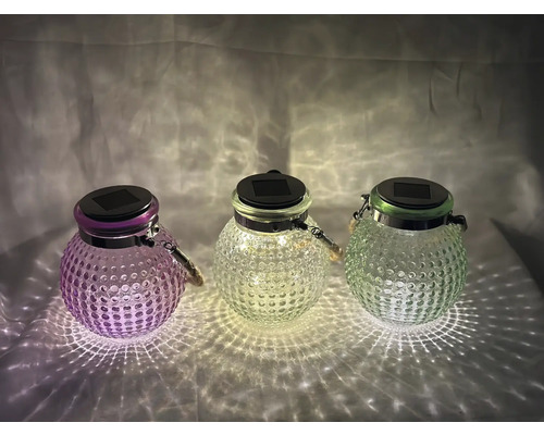 Drei Solarleuchten aus Glas mit Tragegriff