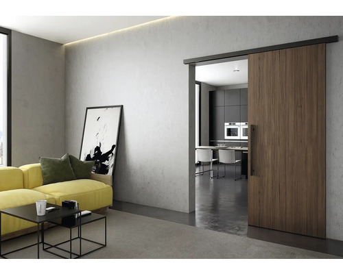 Salon avec porte coulissante donnant sur la salle à manger