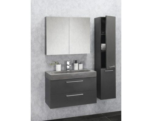 Badezimmer-Set mit Waschtischunterschrank, Waschbecken, Spiegelschrank und Hochschrank für ein organisiertes Badezimmer