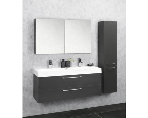 Badezimmer-Set mit Waschtischunterschrank, Waschbecken, Spiegelschrank und Hochschrank