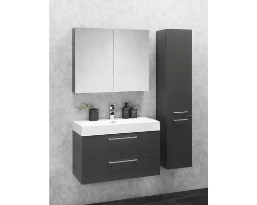 Badezimmerset mit Waschbeckenunterschrank, Spiegelschrank und Hochschrank