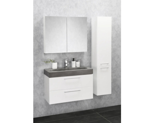 Badezimmer-Set mit Waschbeckenunterschrank, Spiegelschrank und Hochschrank für das Badezimmer