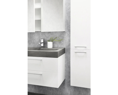 Modernes Badezimmer-Set mit Waschtischunterschrank, Waschtisch, Spiegelschrank und Hochschrank