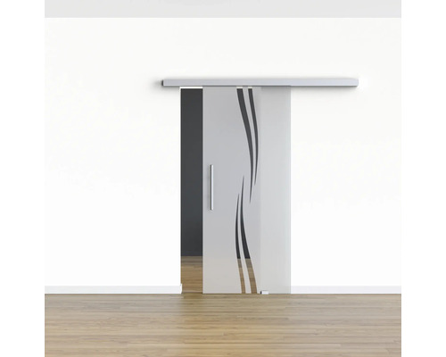 Porte coulissante en verre avec décor dans une pièce d''habitation