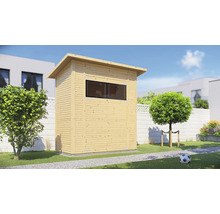 Holzgartenhaus mit zwei Fenstern im Garten