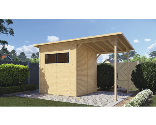 Gartenhaus Bertilo Fineline Rhombusprofil Modern 3 Plus inkl. Schleppdach 370 x 202 cm natur