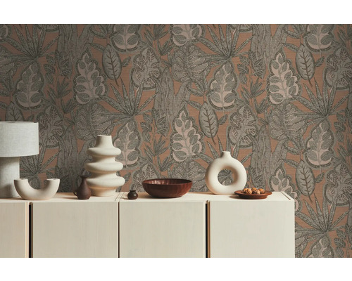 Papier peint intissé 39346-2 feuilles fougère marron orange