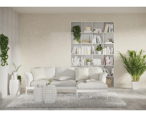 Espace de vie lumineux avec canapé, bibliothèque et plantes d''intérieur pour une atmosphère conviviale