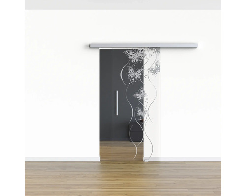 Porte coulissante en verre avec motif papillon