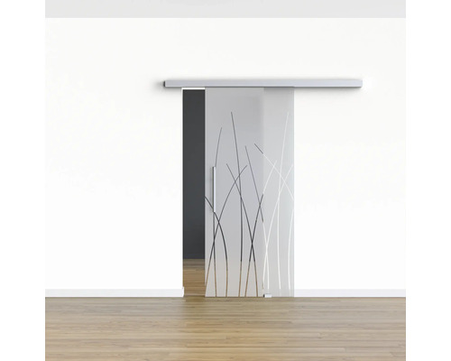 Porte coulissante en verre avec support et motif