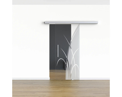 Porte coulissante en verre avec motif végétal