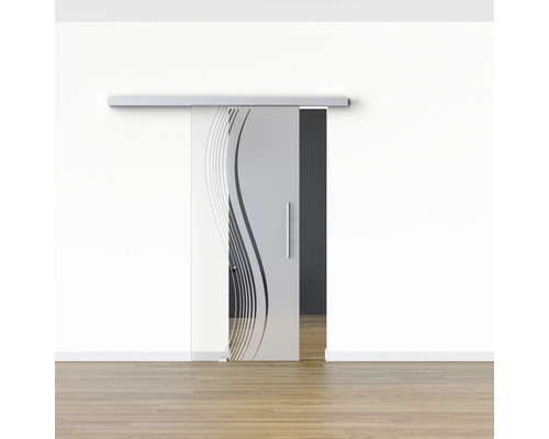 Porte coulissante en verre avec éléments de design et poignée