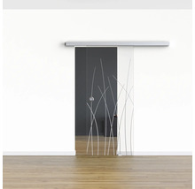 Porte vitrée coulissante Pertura set complet Glera Reeds 01 1025x2050 mm droite y compris ferrure Selir aluminium naturel, poignée encastrée