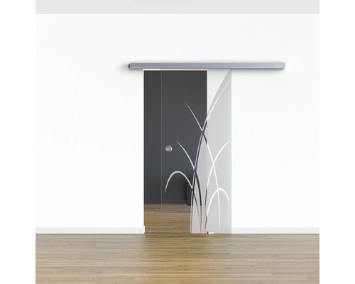 Porte coulissante en verre avec décor d''herbes