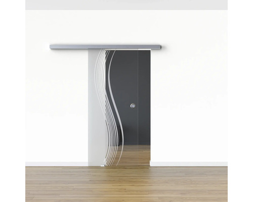 Porte coulissante en verre avec motif à rayures