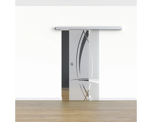 Glastür Schiebetür mit Muster vor einer Wand