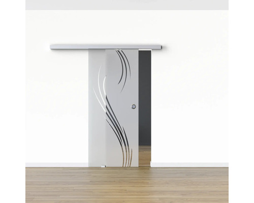 Porte en verre avec système de porte coulissante et décor pour l''intérieur