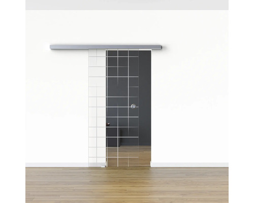 Glastür Schiebetür mit rechteckigem Design vor einer Wand