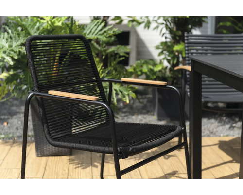 Fauteuil de jardin noir avec accoudoirs en bois