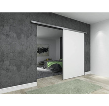 Szene mit einer weißen Schiebetür in einem modern gestalteten Raum.