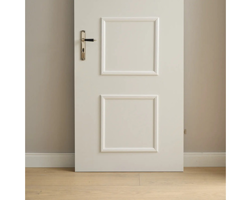 Weisse Innentür mit Rahmen und Türgriff