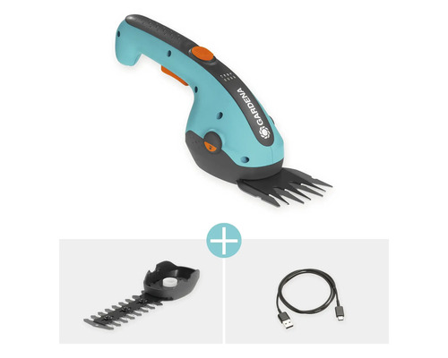Gardena Akku Grasschere Set mit Wechselmesser, USB-Kabel und Strauchscherenmesser