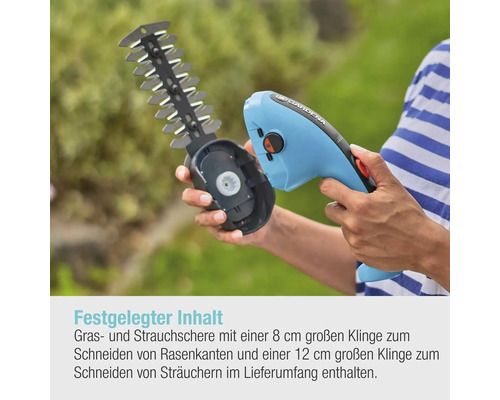 Gardena Akku Grasschere und Strauchschere mit 8 Zentimeter und 12 Zentimeter Klinge