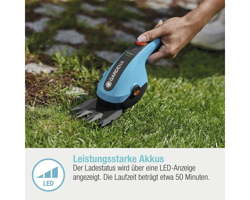 Gardena Akku Grasschere im Einsatz auf Rasenfläche