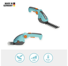 Gardena Akku Strauchschere Set mit LED Anzeige und dem Hinweis Made in Germany.