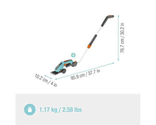 Cisailles à gazon sans fil Gardena avec dimensions