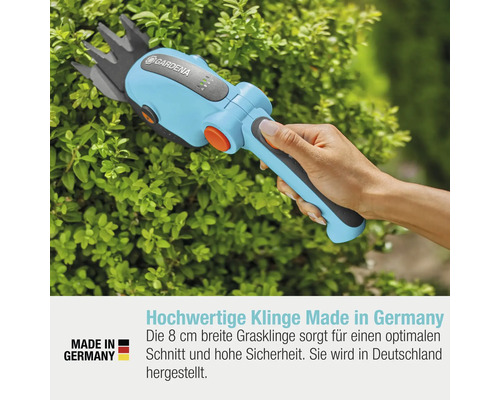 Cisailles à gazon sans fil Gardena en utilisation sur un buis