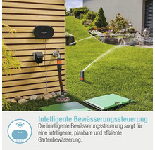 Garten mit installiertem, intelligentem Bewässerungssystem