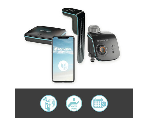 Kit Gardena Smart System avec passerelle, capteur, programmateur d''arrosage et smartphone
