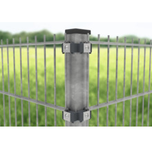 Poteau d''angle pour clôture en treillis double fil avec supports et couvercle