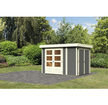 Abri de jardin avec double porte et toit plat dans le jardin