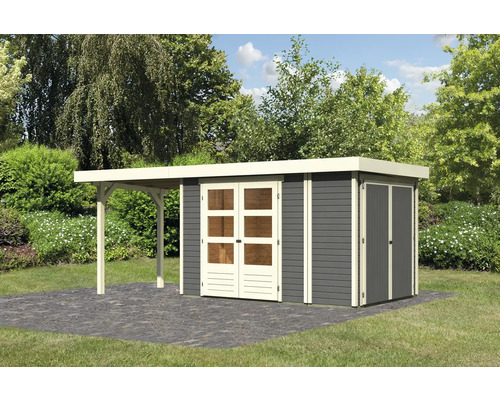 Abri de jardin Karibu Karola 3 avec toit en appentis 2.4 m avec armoire modulaire 539x217 cm gris terre