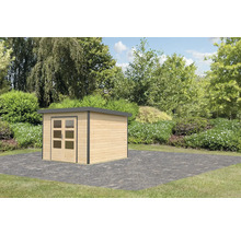 Gartenhaus aus Holz mit Doppeltür und Flachdach im Garten