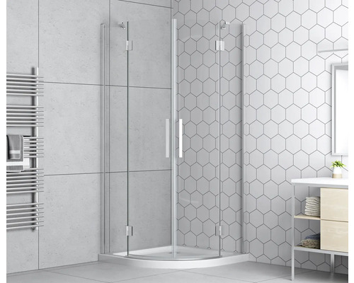 Cabine de douche d''angle avec porte pivotante en verre dans la salle de bains
