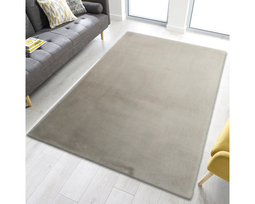 Tapis rectangulaire dans un salon à côté d''un canapé gris