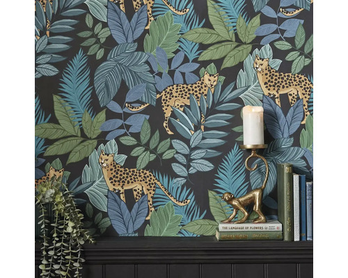 Tapete mit Dschungelmotiven und Leoparden