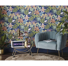 Vliestapete floral tiere weiß blau grün
