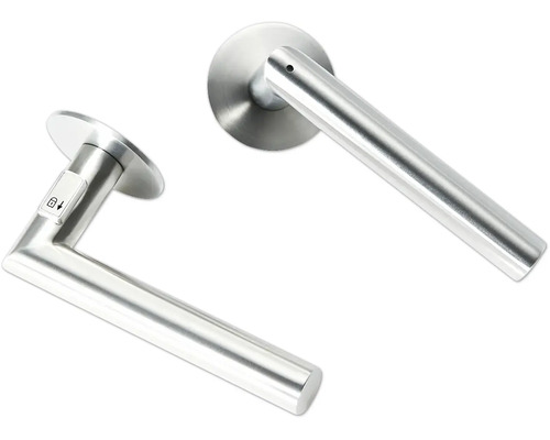 Deux poignées de porte en acier inoxydable, dont une avec un indicateur de verrouillage