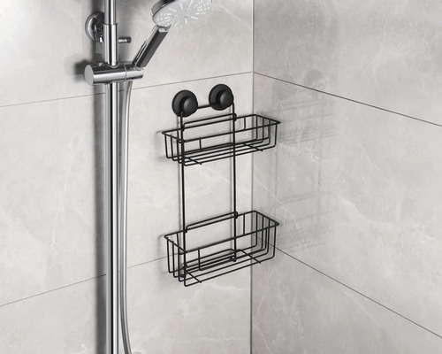 Étagère de douche avec deux paniers de rangement et ventouses pour fixation au mur