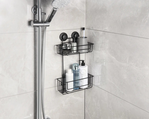Étagère de douche à deux niveaux avec ventouses dans la salle de bains