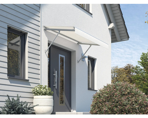 Auvent SCALA châssis RAL 7035 gris clair 120x90 cm tissu dessin 0001 Auvent de porte d''entrée en métal au-dessus d''une porte d''entrée