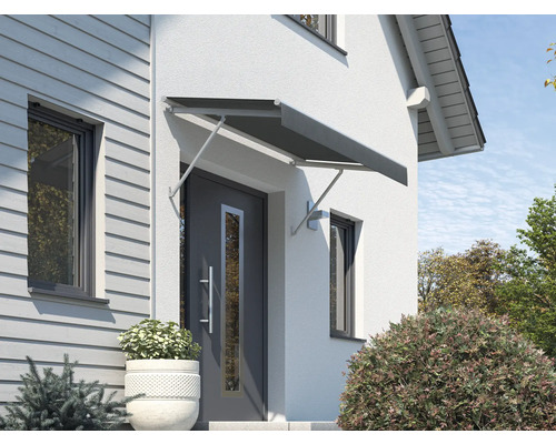 Auvent SCALA châssis RAL 7035 gris clair 120x90 cm tissu dessin U786 Auvent de porte d''entrée monté à l''entrée de la maison