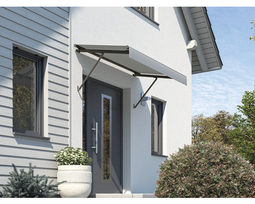 Auvent SCALA châssis RAL 8022 noir marron 120x90 cm tissu dessin 6088 Auvent de porte d''entrée sur une maison d''habitation